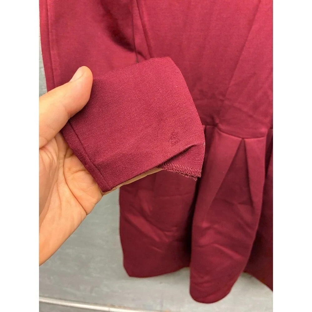 Wilfred Aritzia Pleated Fit Flare Mini Dress Womens 2 Burgundy Red Long Sleeve